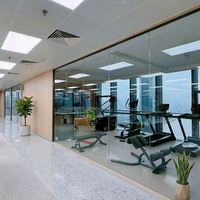 Système de cloisons en verre 12 mm d'épaisseur avec cadres en aluminium, isolation acoustique, finition aspect bois pour salons, bureaux à domicile, salles de sport - Moderne