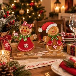 Home Party Decor 2 Style Xmas <b>Candy</b> <b>Cane</b> Figurine With Stand Wooden <b>Christmas</b> Gingerbread Man Tabletops - Product Image 2