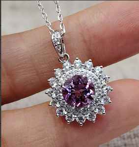 Pendentif UM Jewelry en argent 925 plaqué or 18 carats, motif tournesol et couronne, avec pierres précieuses colorées de laboratoire, pour fiançailles et anniversaire - Product Image 5