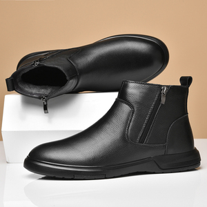 Bottes décontractées de luxe pour hommes en cuir véritable à enfiler, toutes saisons, avec double fermeture éclair, tailles 37-46 - Product Image 4