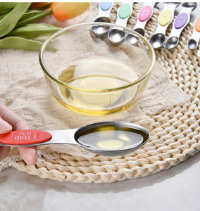 Hot bán đúp Head 430 thép không gỉ đo Cup <span class=keywords><strong>8</strong></span> cái biểu tượng tùy chỉnh kép hai mặt muỗng canh từ đo Spoon Set - Product Image 4