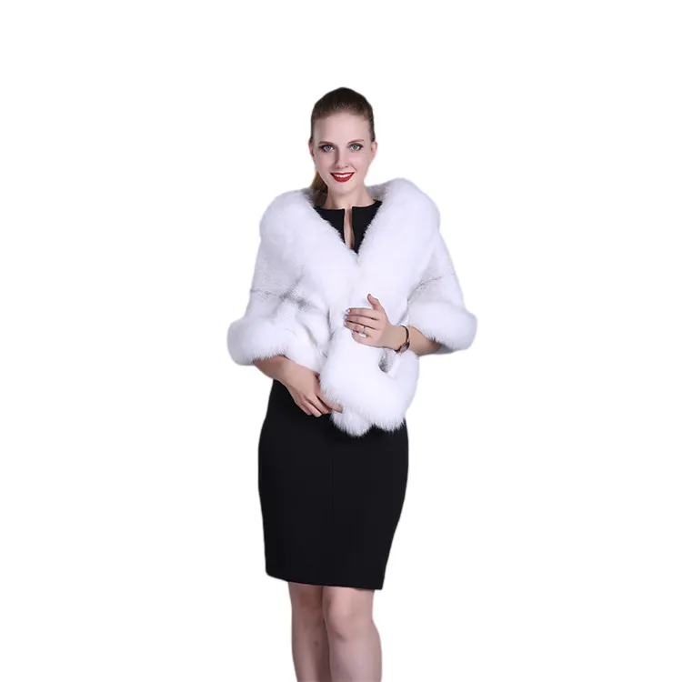 100% real import denmark mink fur shawl , white mink fur poncho for lady