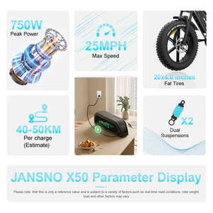 Vélo électrique tout-terrain 750W à moteur CC sans balais, pneus larges, freins à disque, batterie au lithium, cadre en acier, 7 vitesses, pour adultes - Stock UE - Product Image 2