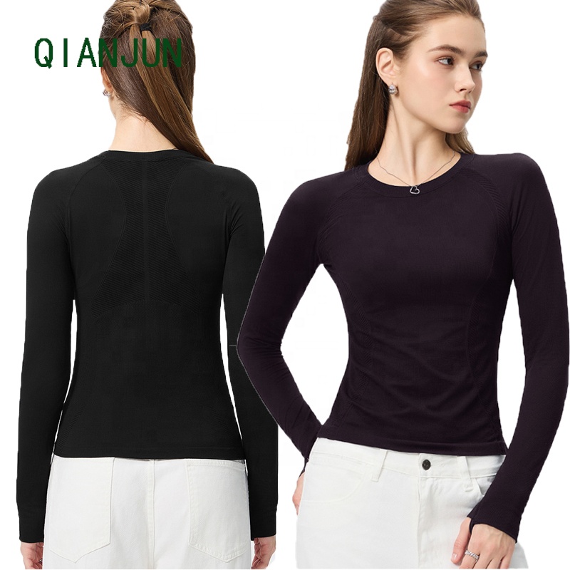Customized Logo Women's Yoga Wear Tops Four Sided High Elasticity Long Sleeved Outdoor Exercise Yoga Top