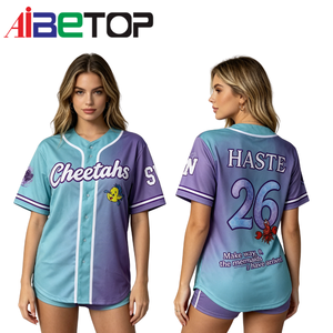 <span class=keywords><strong>Maglia</strong></span> da Baseball Personalizzata della Sirenetta, Top Corto Principessa, Bicolore <span class=keywords><strong>Viola</strong></span> e Verde Acqua con Stampa Ghepardo, <span class=keywords><strong>Maglia</strong></span> da Baseball con Cartone Animato Carino - Product Image 2
