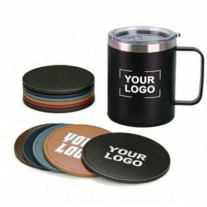 Sous-verres en cuir PU personnalisables en gros, vierges, gravables au laser, avec logo d'entreprise, sous-verres ronds pour promotion, hôtel, restaurant, cadeau - Product Image 1