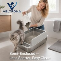 Bac à litière semi-fermé en acier inoxydable pour chat avec protection anti-éclaboussures, marchepied et tamis, toilettes pour animaux à parois hautes anti-éclaboussures, vente en gros