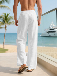 <span class=keywords><strong>Pantaloni</strong></span> in <span class=keywords><strong>Lino</strong></span> a 12 Colori Opzionali, Larghi e Casual da <span class=keywords><strong>Uomo</strong></span>, Traspiranti con Elastico e Coulisse, Dritti per l'Estate e le Vacanze - Product Image 4