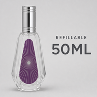 Flacon de parfum vide personnalisé en verre octogonal facetté avec bouchon en métal argenté, atomiseur rechargeable, vente en gros
