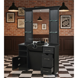 Estación de Barbería Clásica Negra con Lavabo para Salón de Belleza y Barbería - Product Image 4
