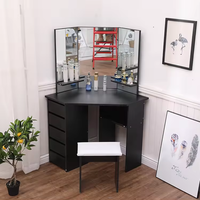 Grande table de toilette de rangement pour filles coiffeuse d'angle bureau de maquillage noir avec 3 miroirs d'angle et 5 tiroirs