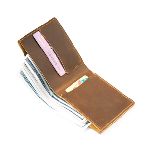 Hot bán biểu tượng tùy chỉnh Crazy Horse người đàn ông chính hãng da bò da phong cách đơn giản làm bằng tay đầy đủ Hạt Da Quà Tặng RFID mở ngắn - Product Image 2