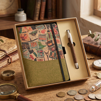 Ensemble cadeau stylo et carnet imprimé vintage avec logo personnalisé, emballage cadeau d'entreprise pour les fêtes