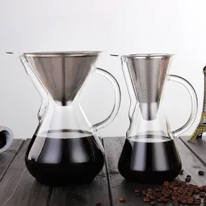 Cafeteira de vidro com alto teor de borosilicato, resistente a altas temperaturas, panela para compartilhar café com filtro de aço inoxidável