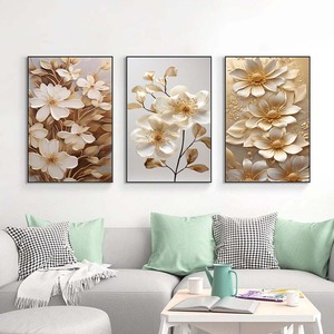 Luxury Elegant White Floral Triptych Set of 3 <strong>Framed</strong> <strong>Botanical</strong> Oil Painting <strong>Prints</strong> Suitable for Elegant Interior Decor Painting - Product Image 3