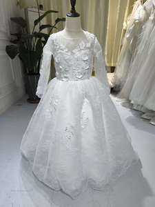 S2377N 2026 Nuovo Stile <span class=keywords><strong>Abito</strong></span> da Damigella Bianco in <span class=keywords><strong>Tulle</strong></span> Soffice a Maniche Lunghe con Fiori 3D per Compleanno e Matrimonio - Product Image 2