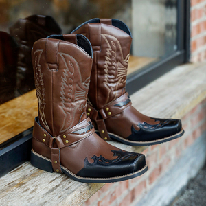 <strong>Men's</strong> Winter Casual <strong>Tall</strong> <strong>Boots</strong> with Embroidery Square Toe and Chunky Heel Slip Resistant Cowboy <strong>Boots</strong> - Product Image 4
