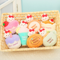 Porte-clés en peluche mignon en forme de lapin avec nœud, pendentif doux et moelleux en forme de beignet, gâteau, thé au lait, sucette, pâtisserie, broderie et texte 'Sweet Tooth'