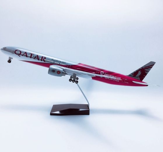 white-Qatar Airways World  B777-300er with lights and wheels