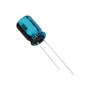 Condensador de Aluminio de Canal del Fabricante 10 uF 50RX3010M8X11.5 de Orificio Pasante, 10UF 20% 50V, Tipo TH Radial - Product Image 1