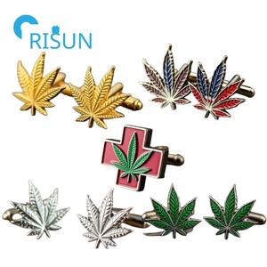 Mancuernillas y Clip de Corbata de Metal con Diseño de Hoja de Hierba, Personalizadas, con Hojas Verdes, Set de Regalo - Product Image 1
