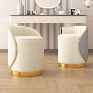 <strong>Stools</strong> Gold Luxury Nordic <strong>Leather</strong> Makeup Vanity Round Modern Home Foot Step Living Room Furniture Metal Chairs Ottoman <strong>Stools</strong> - Product Image 3