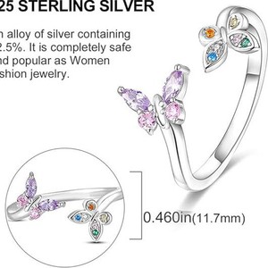 Anillo de Mariposa con Circonita de Color, Anillo Abierto Ajustable de Lujo para Mujer, Anillo de Dedo Índice con Forma de Columpio, Joyería - Product Image 3