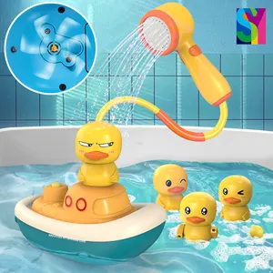 SY Amaz vendita calda vasca da bagno giocattolo a batteria a forma di anatra pompa dell'acqua con doccetta con ventosa giocattolo da bagno per bambini