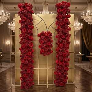 LEDA Party Event Handmade Custom Soft Fuchsia Rose Silk Flower Backdrop Natural Real Touch <b>Red</b> Flower <b>Runner</b> for Wedding - Product Image 1