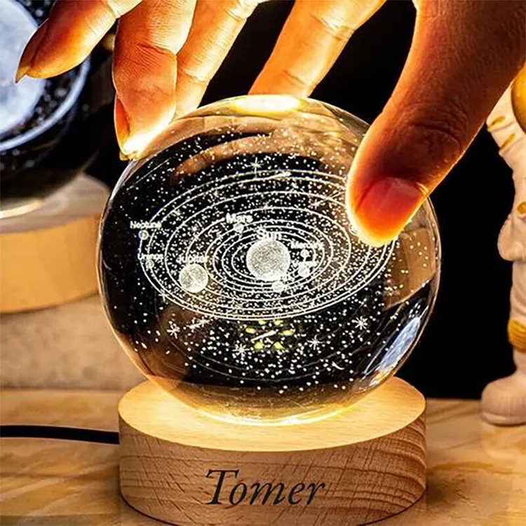 Wholesale K9 blank christmas crystal balls custom rgb dj party light crystal magic ball with wood led light base