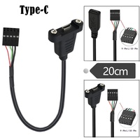 Cable adaptador de 20 cm con conector hembra tipo C blindado para montaje en panel, con orificios para tornillos, 9 pines, USB 2.0, para placa base (conductor de cobre)
