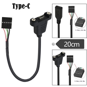 <span class=keywords><strong>C</strong></span>âble adaptateur <span class=keywords><strong>USB</strong></span> 2.0 <span class=keywords><strong>Type</strong></span>-<span class=keywords><strong>C</strong></span> femelle blindé de 20 cm à montage sur panneau avec trous de fixation, 9 broches, pour connecteur de carte mère (conducteur en cuivre) - Product Image 1
