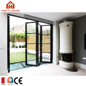 Portes pliantes modernes coulissantes en aluminium, grille en métal, façade en verre - Product Image 6