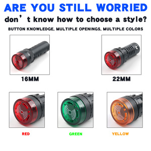 Interruptores de zumbador LED de alarma acústica-visual Botones pulsadores de 16mm y 22mm Con luz intermitente fuerte Nivel de corriente IP65 máx. 20A - Product Image 3