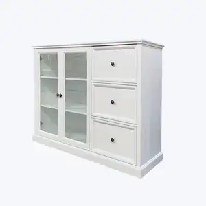 New Home Products 2024 Corner 2 Door 3 Drawers Display Glass Sideboard Cabinet White Mdf Cabinets