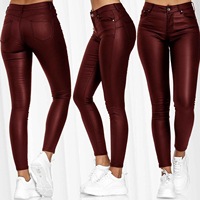Quần Legging Da Cho Nữ, Quần Cạp Cao Thường Ngày Dáng Ôm Co Giãn Thời Trang Chân Nhỏ Màu Trơn Mùa Thu