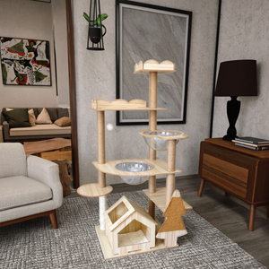 ที่เกาคอนโดแมวทำจากไม้ดีไซน์หลากหลายรูปหอแมวขนาดใหญ่หรูหราสำหรับบ้านสัตว์เลี้ยงในร่ม - Product Image 4