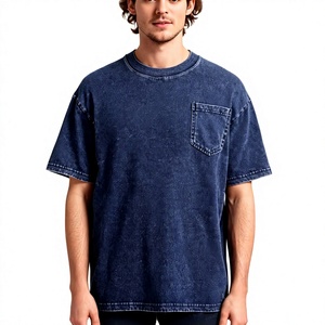 240G Heavyweight Denim <b>Washed</b> Oversized Men's T-Shirt Pocket Style Short Sleeve Loose American Vintage Trendy Brand - Product Image 1