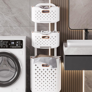 2/3-Tier Collapsible Laundry <b>Basket</b> Breathable Mildew-Proof Laundry <b>Basket</b> Plastic Laundry <b>Basket</b> with Wheels - Product Image 3