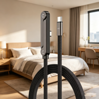 Cable de Carga de Datos Trenzado USB-C a USB-C de 240W con Soporte Plegable para Teléfono y Tableta, Cable de Carga de Alta Velocidad