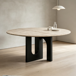 Juego de Mesa y Sillas de Comedor Redondas Modernas de Lujo para Villa, con Cubierta de Mármol, para Sala de Estar, Cocina Interior, de Travertino y <span class=keywords><strong>Nogal</strong></span>, para 4 o 6 Personas - Product Image 2
