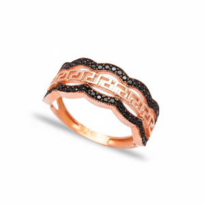 Black CZ Collections Greek Key Symbol Cluster Ring 925 Sterling Silver Venta al por mayor Joyería fina hecha a mano - Product Image 2