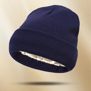 <span class=keywords><strong>Bonnet</strong></span> d'hiver chaud pour <span class=keywords><strong>homme</strong></span> en coton et élasthanne, tricot jacquard doublé satin, <span class=keywords><strong>avec</strong></span> logo personnalisé et bouton - Product Image 4