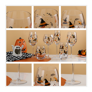 Ensemble de verrerie à motif de chauve-souris et de chapeau de sorcière d'Halloween, décalcomanie, verres à vin highball, gobelets, fête à thème, bar, hôtel, événements, vaisselle personnalisée - Product Image 2