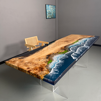 Table à manger moderne en bois massif à bord vif avec miroir, époxy, sur mesure, grande table de cuisine/salon (peuplier/érable/noyer/chêne européen)