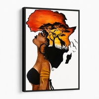 Cetakan Kanvas Siluet Safari Wanita Afrika dengan Bingkai Hitam, Karya Seni Aksen Etnik untuk Dekorasi Interior Apartemen Butik
