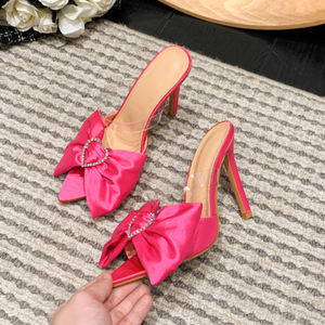 Escarpins à nœud en strass pour femme, talon haut, sandales sexy de créateur, mules pour femme - Product Image 2