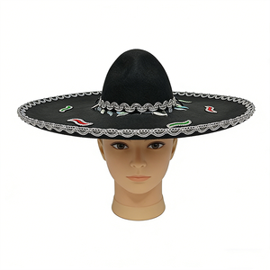 Sombrero Mexicano de Ala Ancha Negro con Ribete Plateado, Sombrero para Fiestas y Festivales, Unisex para Adultos, Tejido, para las Cuatro Estaciones, Decorativo - Product Image 5