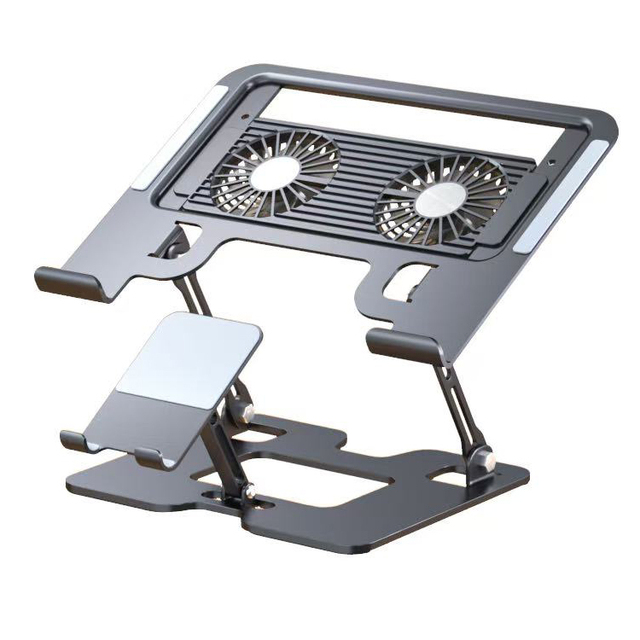 Great Roc New 2 in 1 Laptop Stand with Phone Holder & Cooling Fans RGB Adjustable Height Computer Holder Foldable Notebook Stand