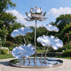 Escultura de Loto de Acero Inoxidable Pulido a Espejo Personalizada, Estatua de Flor Metálica con Fuente de Agua para Jardín, Parque, Hotel, Paisajismo - Product Image 6